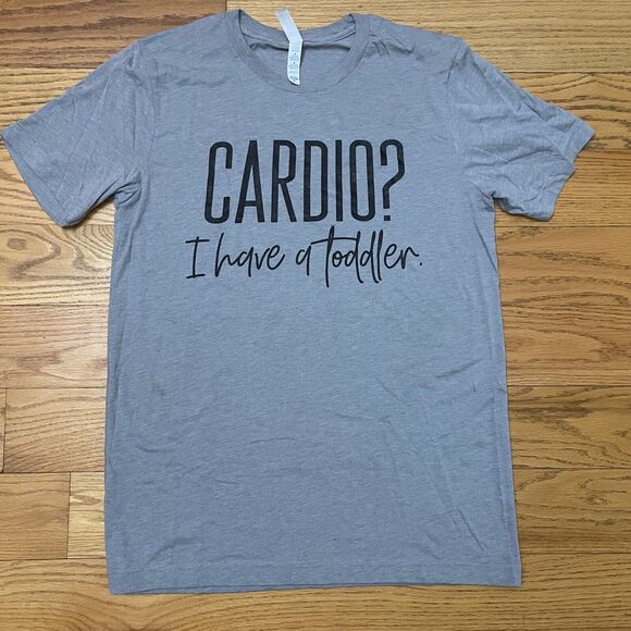 Declan + Crew Cardio? I Have A Toddler Athletic Grey Crew Neck Tee MEDIUM UNISEX - Picture 1 of 4
